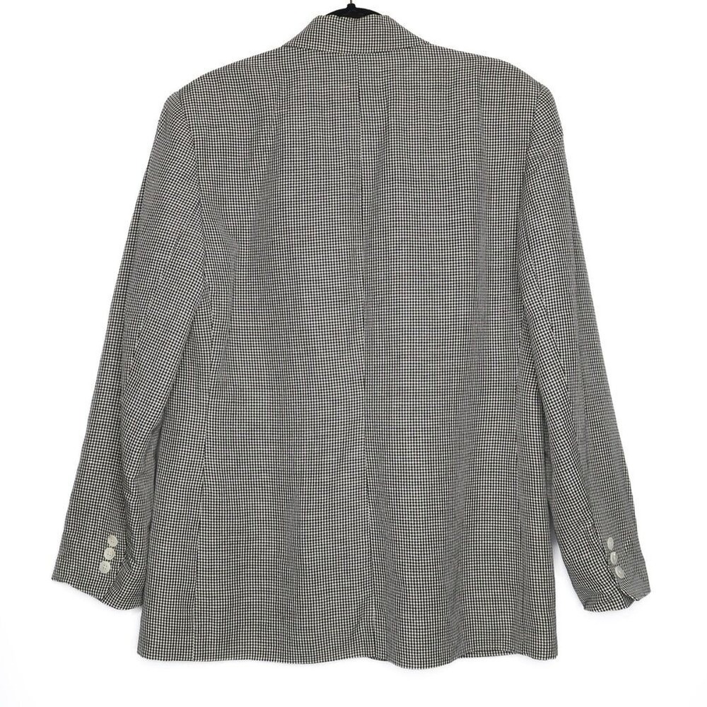 Gap VTG Linen Blend Gingham Blazer Black White Check 3-Button Jacket Large - Picture 2 of 7
